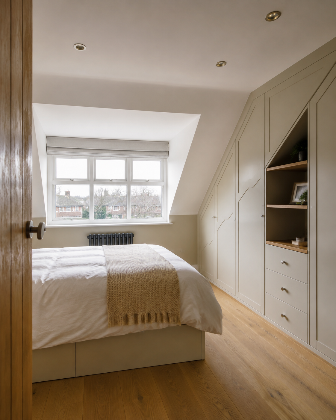 Room with finished interior carpentry